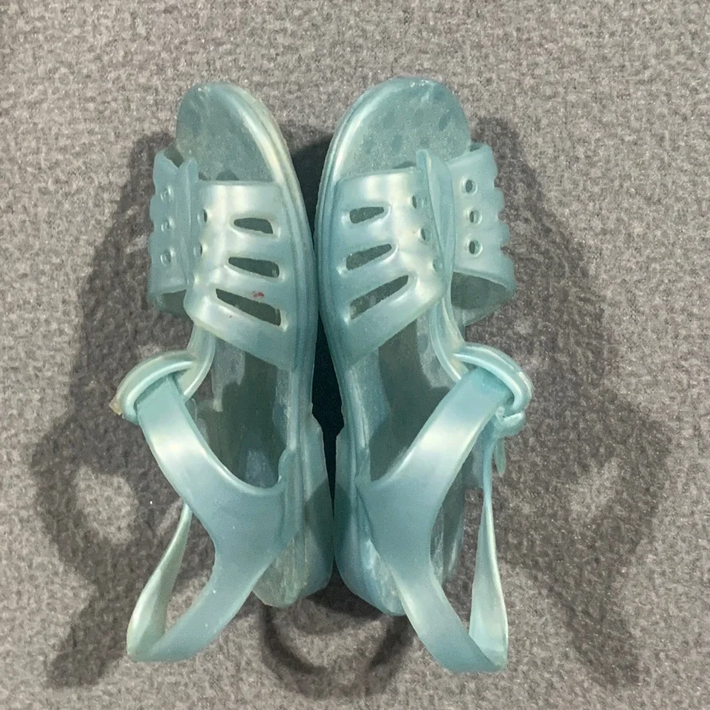 Vintage Jelly Sandals Girls Size 3 Blue T-Strap Cage Toe Retro Shoes USA